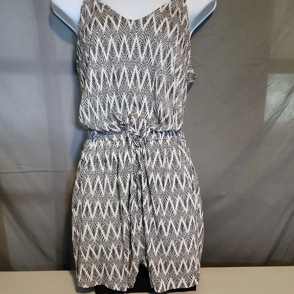 Black and White Chevron Jumpsuit with Tapered Legs - Picture 3 of 10